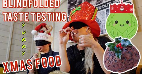 GUESS THE CHRISTMAS FOOD CHALLENGE | Blindfolded with Em!! Vlogmas Day 11
